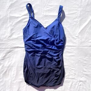 Lands’ End Slender Suit One Piece Swim Dress Swimsuit Womens 14D Ombré Blue